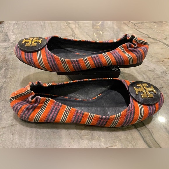 Tory Burch Reva Bauer Stripe Printed Canvas Flats - Picture 4 of 10